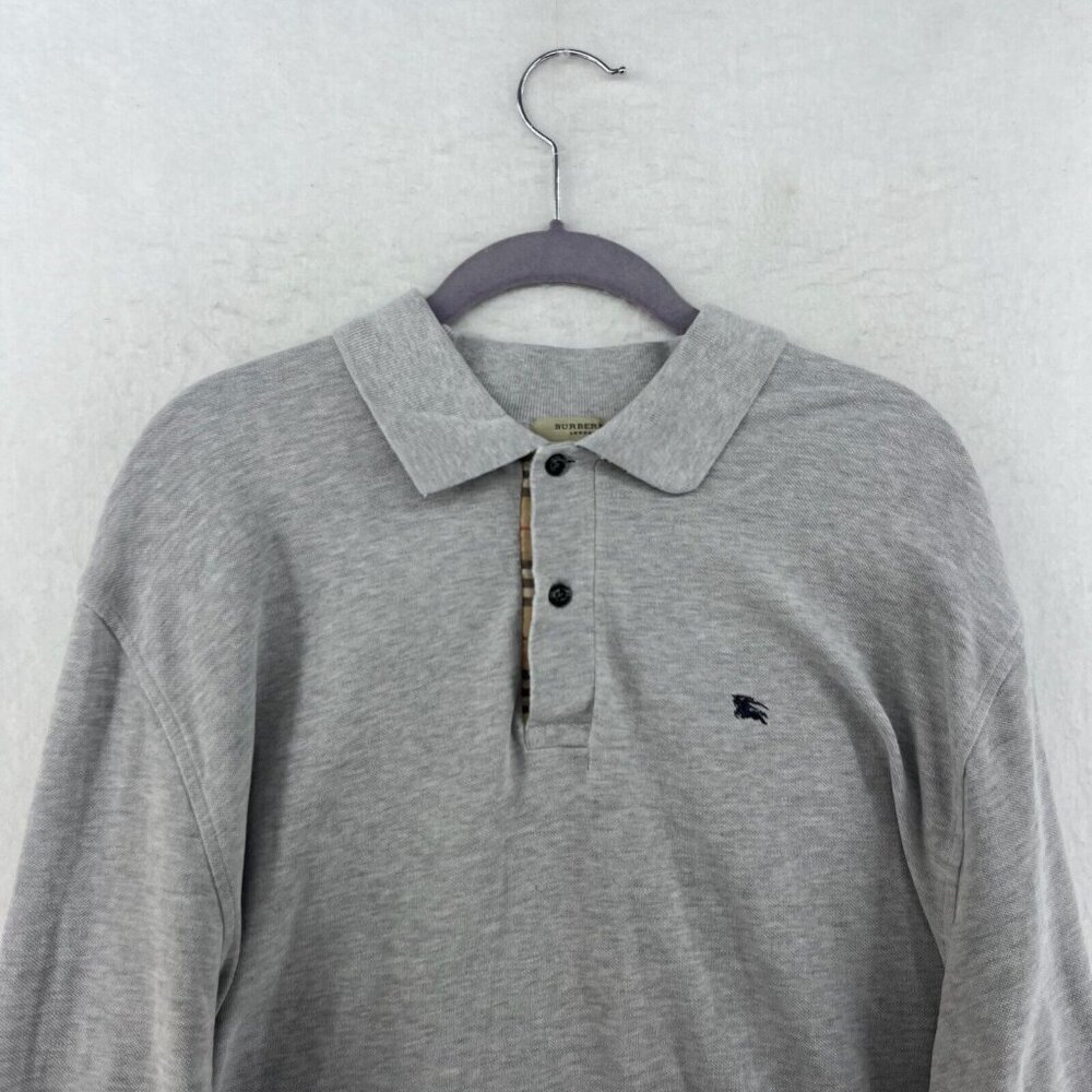 Burberry London Polo Shirt Mens 2XL Gray Long Sleeves Pullover Vented Mini Logo - Picture 6 of 15